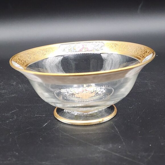 Vintage Hand-Painted Glass Bowl With Gold Trim Enamel Floral Design 5" Diameter - Picture 4 of 10